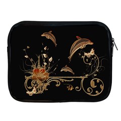 Wonderful Dolphins And Flowers, Golden Colors Apple iPad 2/3/4 Zipper Cases