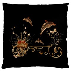 Wonderful Dolphins And Flowers, Golden Colors Standard Flano Cushion Case (One Side)