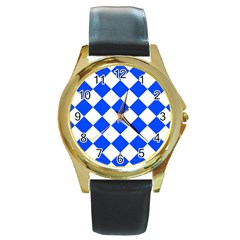 Blue White Diamonds Seamless Round Gold Metal Watch by Celenk