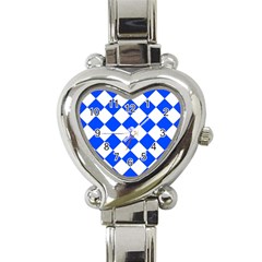 Blue White Diamonds Seamless Heart Italian Charm Watch by Celenk