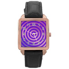 Circle Target Focus Concentric Rose Gold Leather Watch 