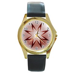 Star Christmas Festival Decoration Round Gold Metal Watch by Celenk