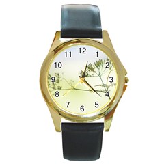 Spring Plant Nature Blue Green Round Gold Metal Watch by Celenk