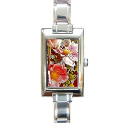 Flower Hostanamone Drawing Plant Rectangle Italian Charm Watch by Celenk