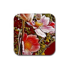 Flower Hostanamone Drawing Plant Rubber Coaster (square)  by Celenk