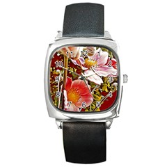 Flower Hostanamone Drawing Plant Square Metal Watch by Celenk