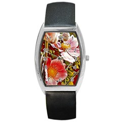 Flower Hostanamone Drawing Plant Barrel Style Metal Watch by Celenk