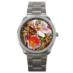 Flower Hostanamone Drawing Plant Sport Metal Watch by Celenk