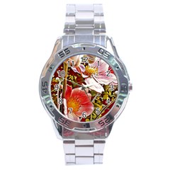 Flower Hostanamone Drawing Plant Stainless Steel Analogue Watch by Celenk