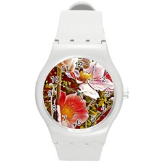 Flower Hostanamone Drawing Plant Round Plastic Sport Watch (m) by Celenk