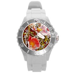 Flower Hostanamone Drawing Plant Round Plastic Sport Watch (l) by Celenk