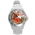 Flower Hostanamone Drawing Plant Round Plastic Sport Watch (L) Front