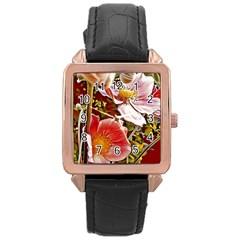 Flower Hostanamone Drawing Plant Rose Gold Leather Watch  by Celenk