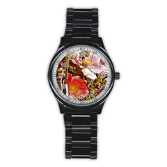 Flower Hostanamone Drawing Plant Stainless Steel Round Watch by Celenk