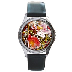 Flower Hostanamone Drawing Plant Round Metal Watch by Celenk