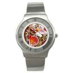 Flower Hostanamone Drawing Plant Stainless Steel Watch by Celenk