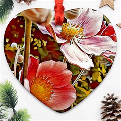 Flower Hostanamone Drawing Plant Heart Ornament (two Sides) by Celenk