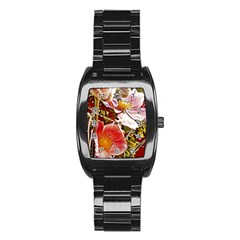 Flower Hostanamone Drawing Plant Stainless Steel Barrel Watch by Celenk