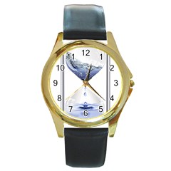 Time Water Movement Drop Of Water Round Gold Metal Watch by Celenk