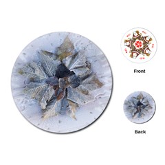 Winter Frost Ice Sheet Leaves Playing Cards (round)  by Celenk