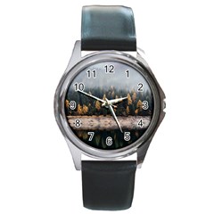 Trees Plants Nature Forests Lake Round Metal Watch by Celenk