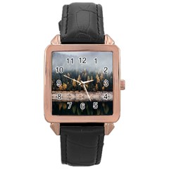 Trees Plants Nature Forests Lake Rose Gold Leather Watch  by Celenk