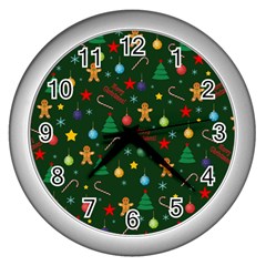 Christmas Pattern Wall Clocks (silver)  by Valentinaart