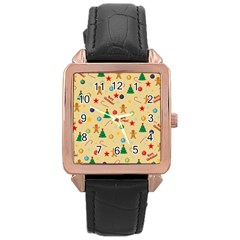 Christmas Pattern Rose Gold Leather Watch  by Valentinaart