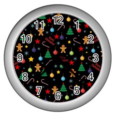 Christmas Pattern Wall Clocks (silver)  by Valentinaart