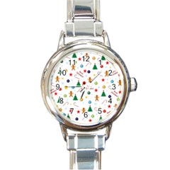 Christmas Pattern Round Italian Charm Watch by Valentinaart