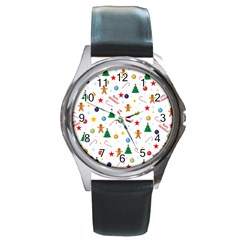 Christmas Pattern Round Metal Watch by Valentinaart