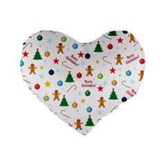 Christmas Pattern Standard 16  Premium Heart Shape Cushions by Valentinaart