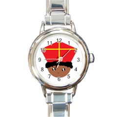 Cutieful Kids Art Funny Zwarte Piet Friend Of St  Nicholas Wearing His Miter Round Italian Charm Watch by yoursparklingshop