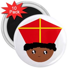 Cutieful Kids Art Funny Zwarte Piet Friend Of St  Nicholas Wearing His Miter 3  Magnets (10 Pack)  by yoursparklingshop