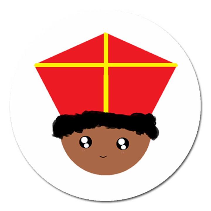 Cutieful Kids Art Funny Zwarte Piet Friend of St  Nicholas wearing his Miter Magnet 5  (Round)