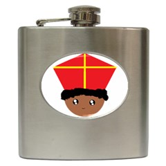 Cutieful Kids Art Funny Zwarte Piet Friend Of St  Nicholas Wearing His Miter Hip Flask (6 Oz) by yoursparklingshop