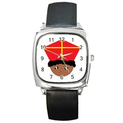 Cutieful Kids Art Funny Zwarte Piet Friend Of St  Nicholas Wearing His Miter Square Metal Watch by yoursparklingshop