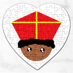 Cutieful Kids Art Funny Zwarte Piet Friend Of St  Nicholas Wearing His Miter Jigsaw Puzzle (heart) by yoursparklingshop