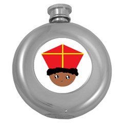 Cutieful Kids Art Funny Zwarte Piet Friend Of St  Nicholas Wearing His Miter Round Hip Flask (5 Oz) by yoursparklingshop