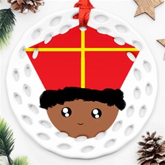 Cutieful Kids Art Funny Zwarte Piet Friend Of St  Nicholas Wearing His Miter Ornament (round Filigree) by yoursparklingshop