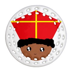 Cutieful Kids Art Funny Zwarte Piet Friend Of St  Nicholas Wearing His Miter Round Filigree Ornament (two Sides) by yoursparklingshop