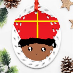 Cutieful Kids Art Funny Zwarte Piet Friend Of St  Nicholas Wearing His Miter Oval Filigree Ornament (two Sides) by yoursparklingshop