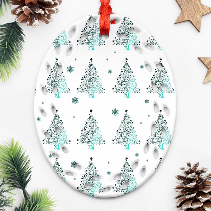 Christmas tree - pattern Oval Filigree Ornament (Two Sides)