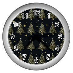 Christmas Tree - Pattern Wall Clocks (silver)  by Valentinaart