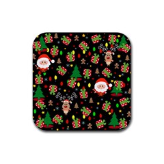 Santa And Rudolph Pattern Rubber Coaster (square)  by Valentinaart