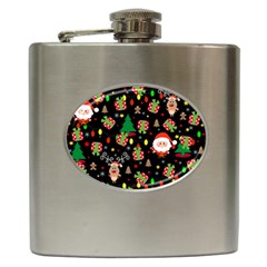 Santa And Rudolph Pattern Hip Flask (6 Oz) by Valentinaart