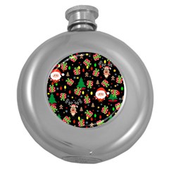 Santa And Rudolph Pattern Round Hip Flask (5 Oz) by Valentinaart