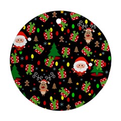 Santa And Rudolph Pattern Round Ornament (two Sides) by Valentinaart