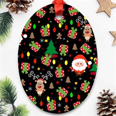 Santa And Rudolph Pattern Oval Ornament (two Sides) by Valentinaart