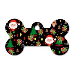 Santa And Rudolph Pattern Dog Tag Bone (two Sides) by Valentinaart